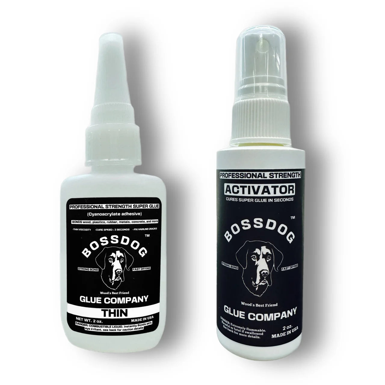 Bossdog 2oz Professional Strength THIN Super Glue + 2oz ACTIVATOR Bundle