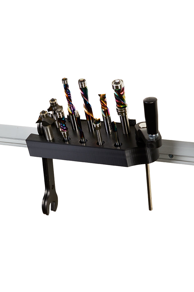 Universal Router Bit and Wrench Storage Tray