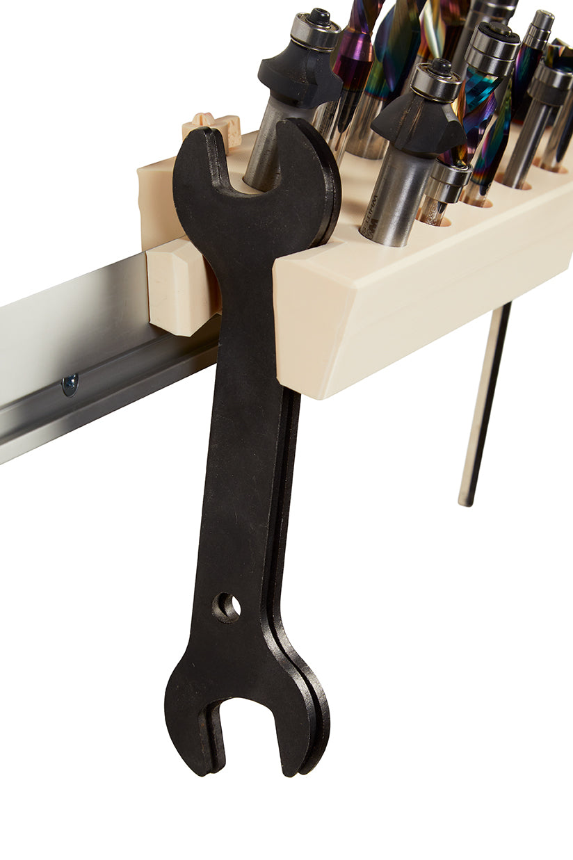 Universal Router Bit and Wrench Storage Tray