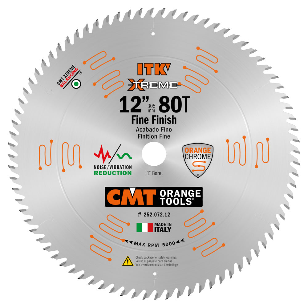 CMT Orange ITK Ultimate Cut-Off Saw Blade, 12" x T80 ATB with 1-Inch Bore (0.110" Thin Kerf)