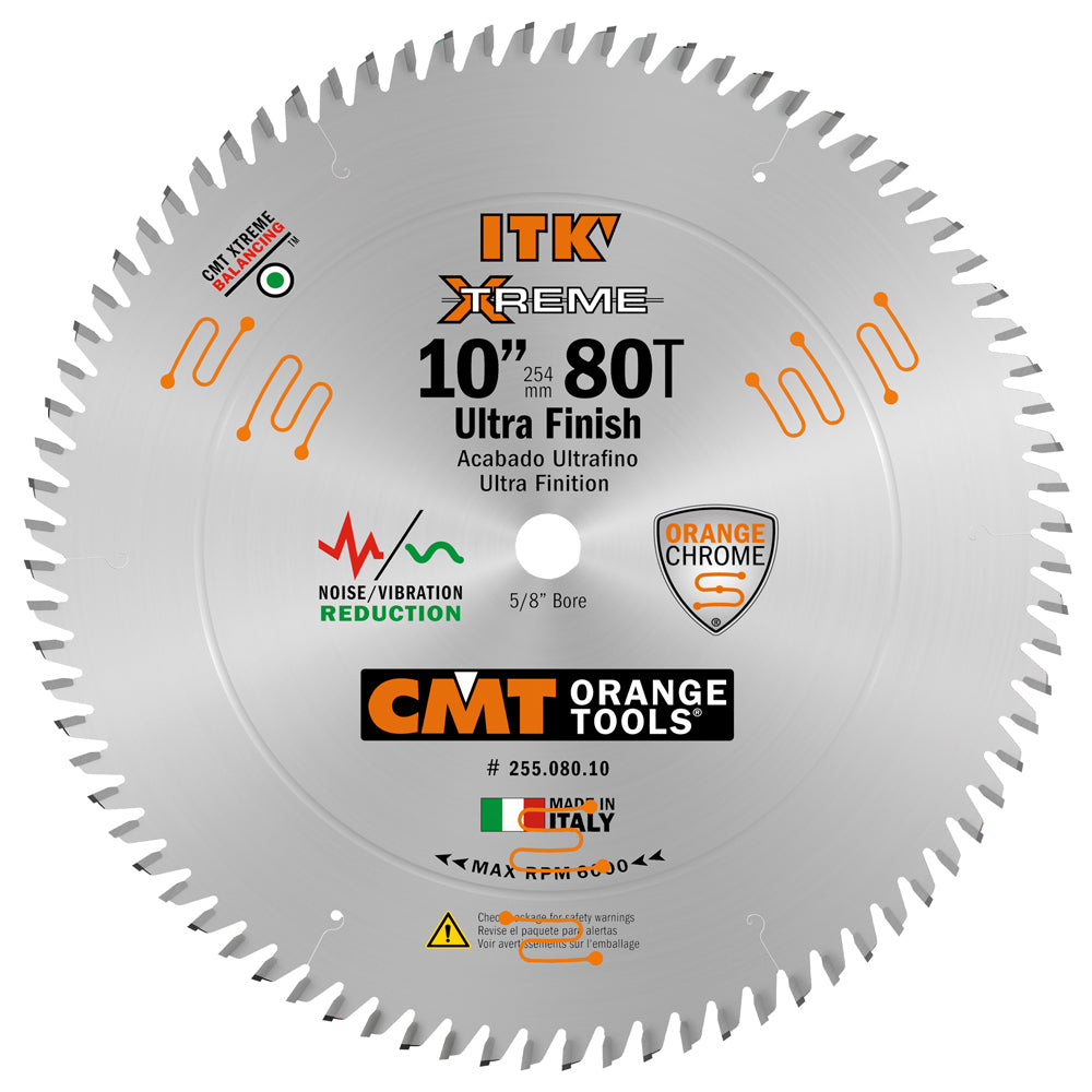 CMT Orange ITK Ultra Finish Cross Cut Saw Blade 10" x T80 40° ATB with 5/8-Inch Bore (0.098" Thin Kerf)