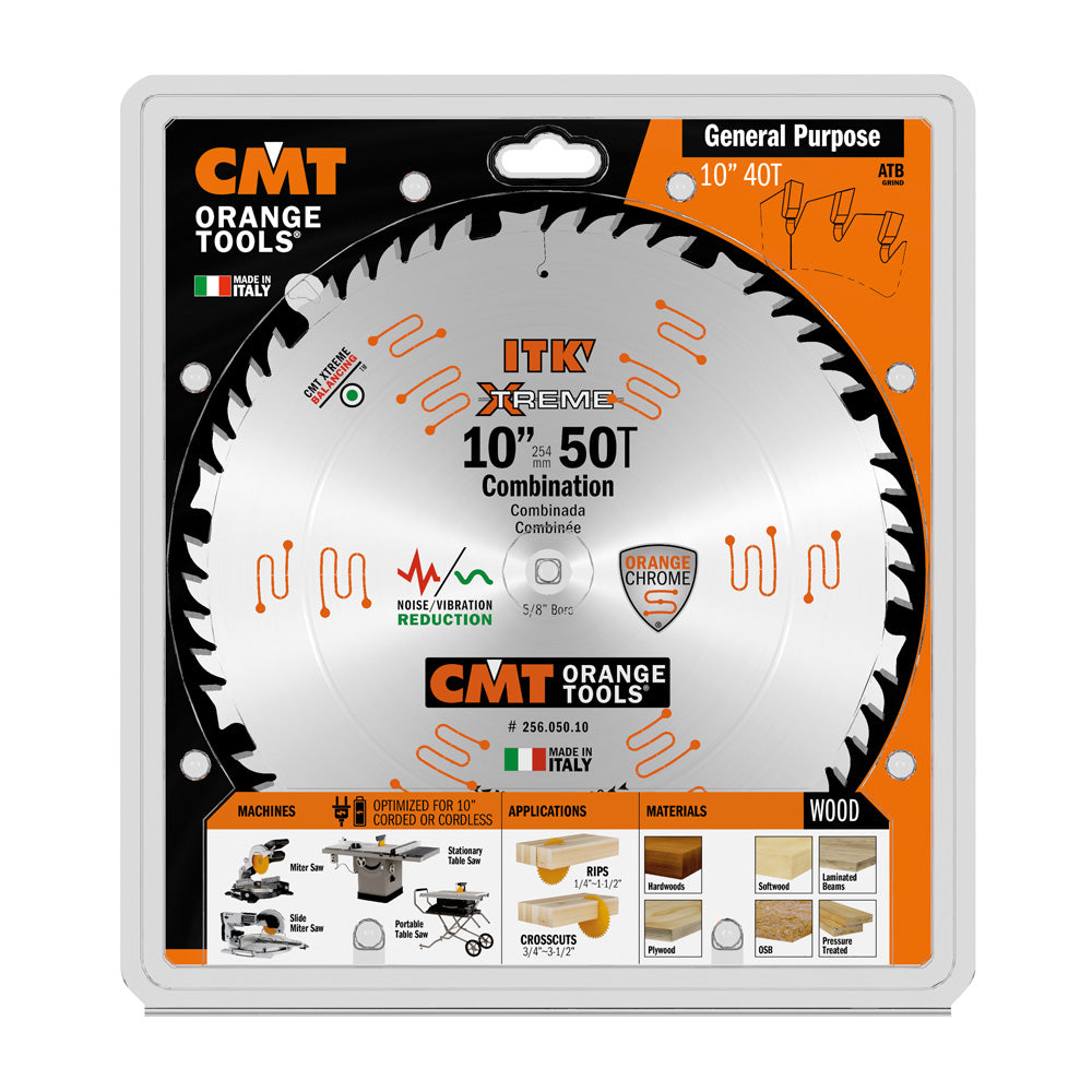 CMT Orange ITK Combination Saw Blade, 10" x T50 1FTG+4ATB with 5/8-Inch Bore (0.098" Thin Kerf)