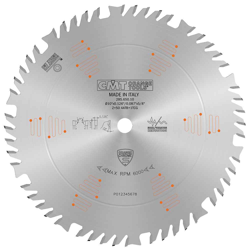 CMT Orange Chrome Combination Blade 10" x T50 ATB+TCG (1/8" Full Kerf)