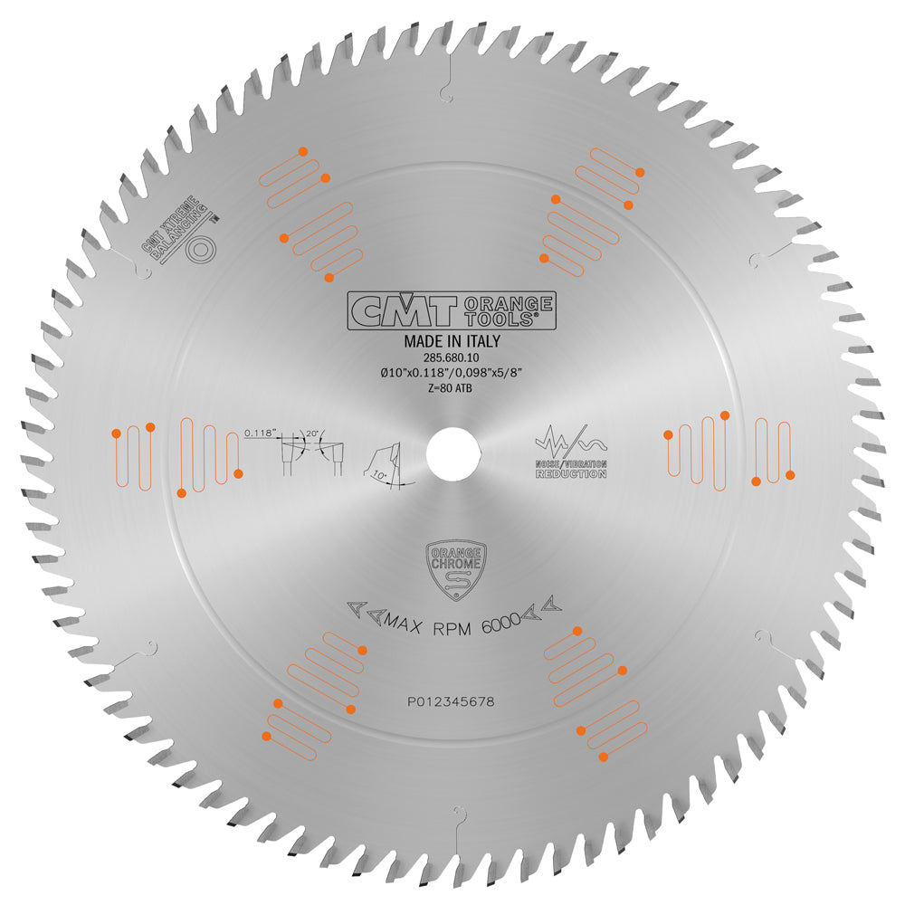 CMT Orange Chrome Ultra Finish Cross Cutting Blade 10" x T80 ATB (1/8" Full Kerf)