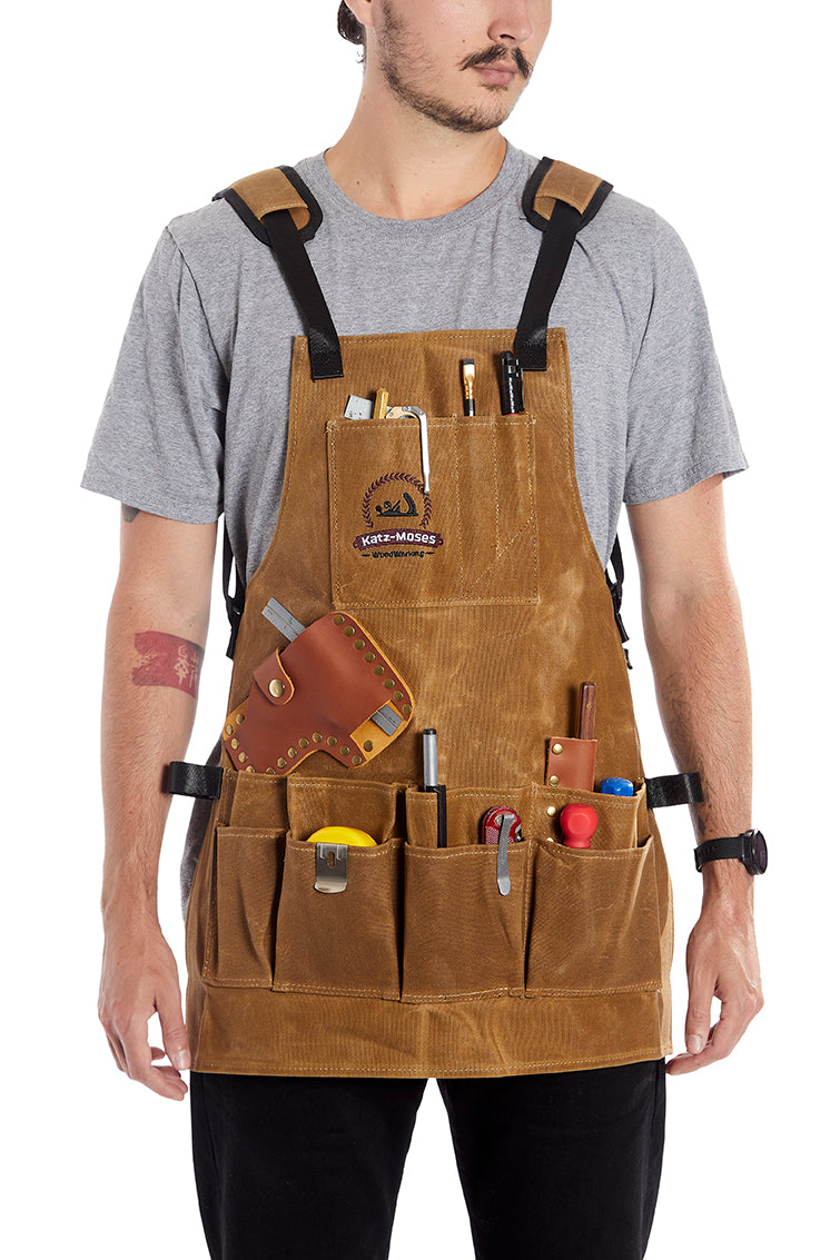 The Katz-Moses Unisex 20 oz Waxed Canvas Woodworking Tool Apron (XS/SM/MED/SLIM)