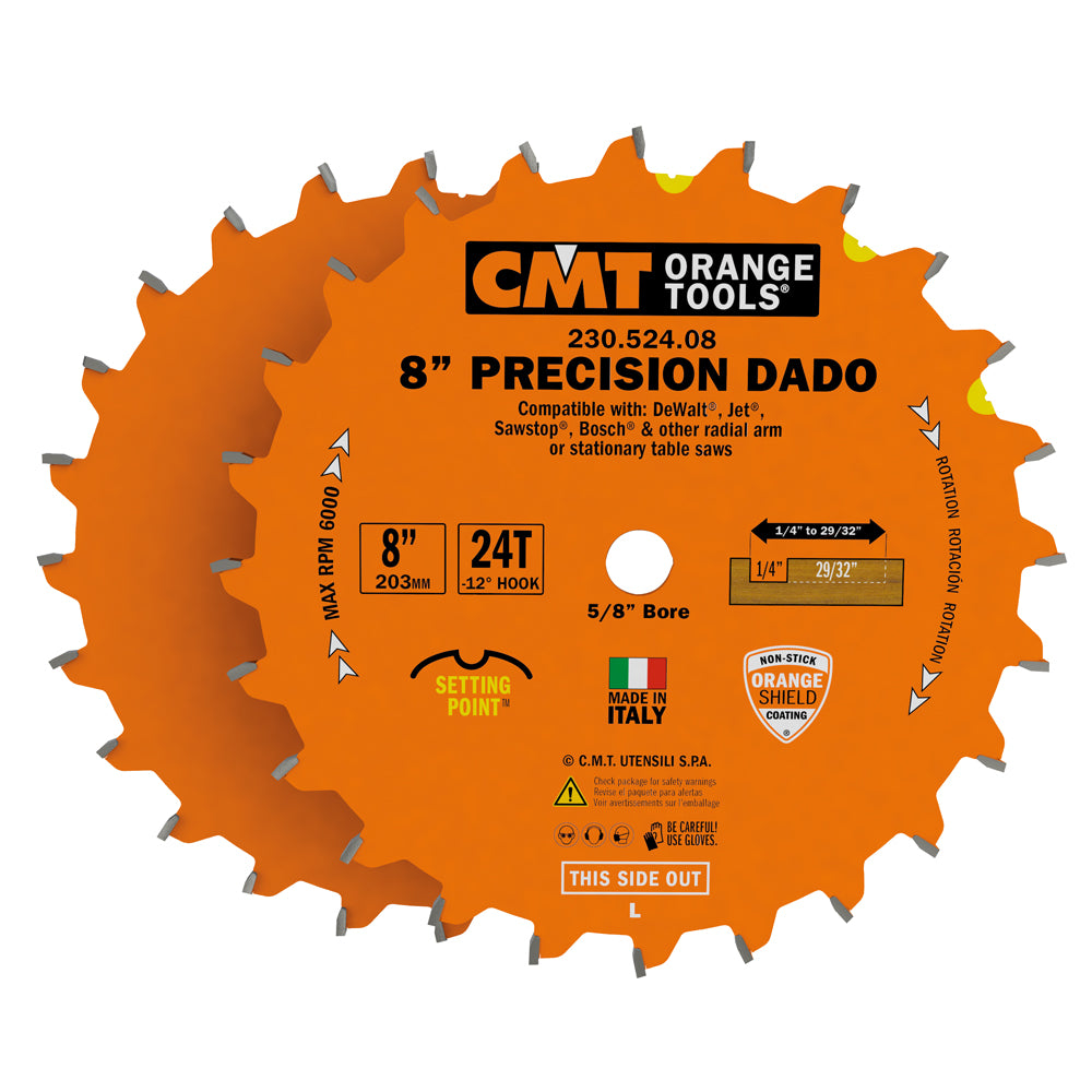 CMT Orange Precision Dado Blade Set 8" x T24 FTG+ATB