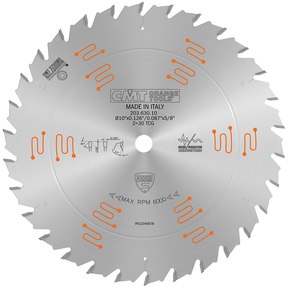 CMT Orange Chrome Glue Line Ripping Blade 10" X T30 TCG (1/8" Full Kerf)