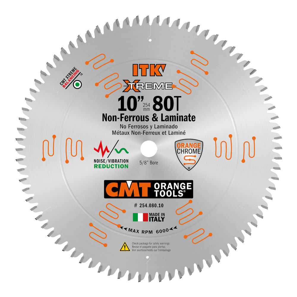 CMT Orange ITK Industrial Fine Finish (Non Ferrous, Acrylic and Laminate) Saw Blade 10" x T80 40° ATB with 5/8-Inch Bore (0.098 Thin Kerf")