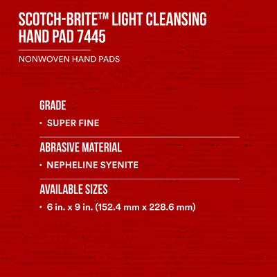 Scotch-Brite™ Light Cleansing Hand Pad 7445 (3 Pack), HP-HP, Nepheline Syenite Super Fine, White
