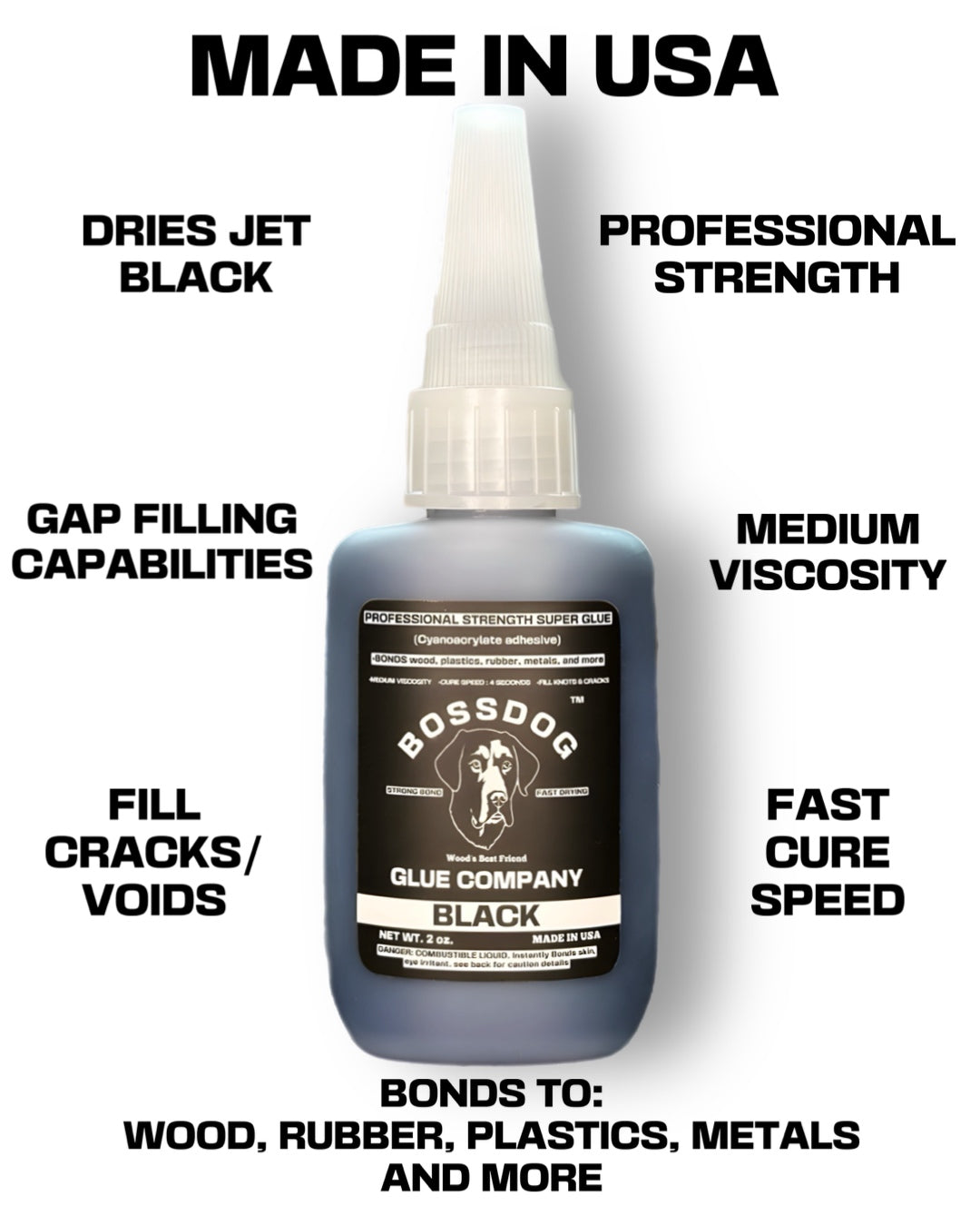 Bossdog Professional Strength Black Medium Super Glue (2oz)