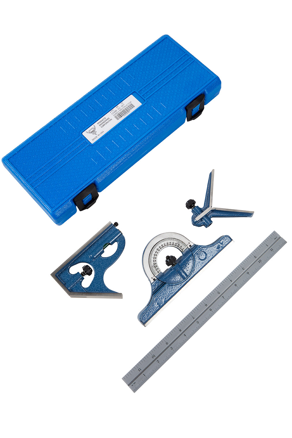 PEC 12" 4R 4-Piece Combination Square w/ Reversible Protractor