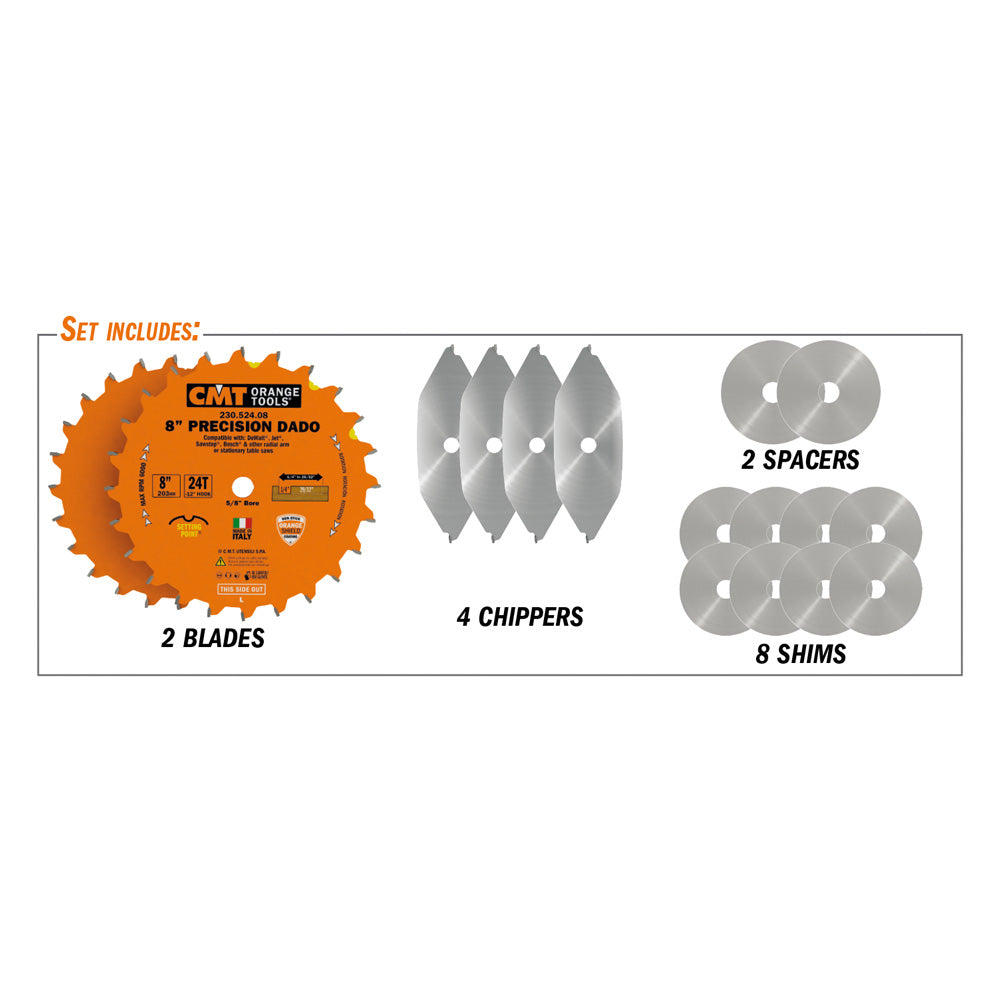 CMT Orange Precision Dado Blade Set 8" x T24 FTG+ATB