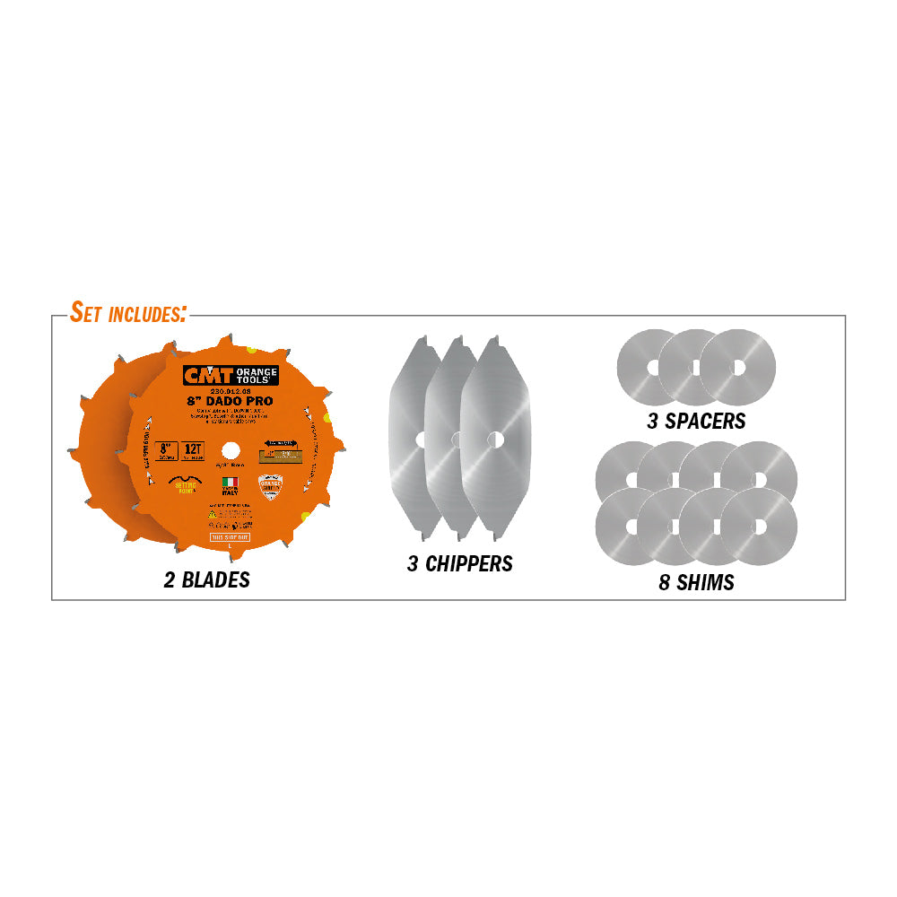 CMT Orange Precision Dado Blade Set 8" x T12 FTG+ATB