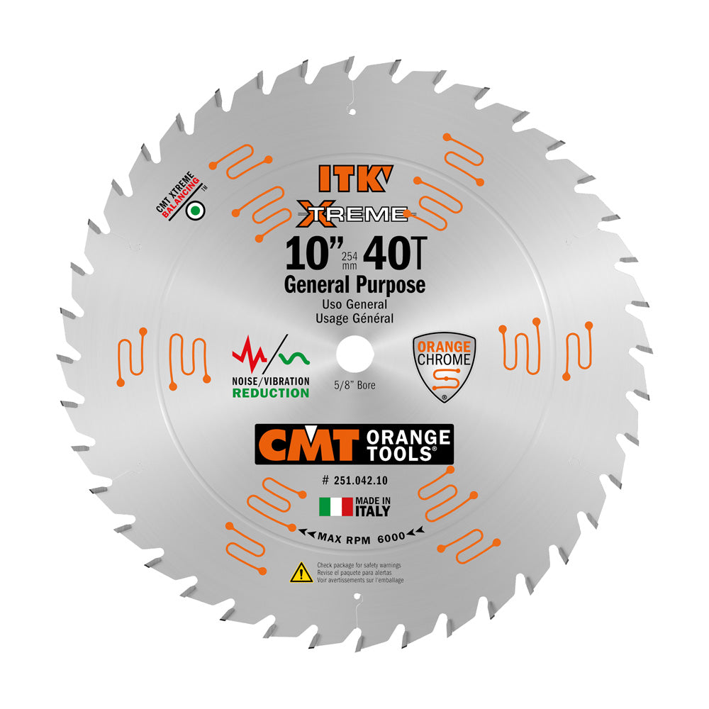 CMT Orange ITK General Purpose Saw Blade 10" x T40 ATB with 5/8-Inch Bore (0.098" Thin Kerf)