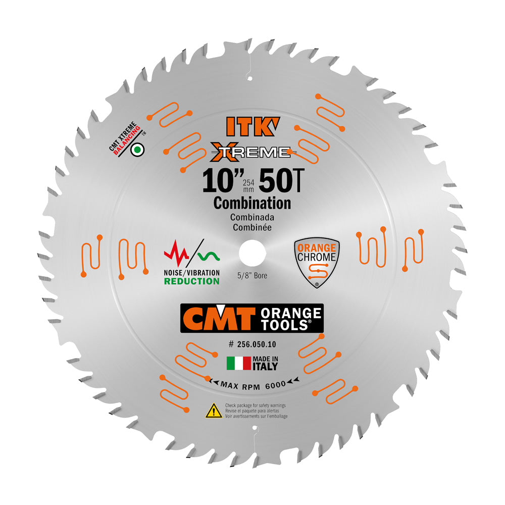 CMT Orange ITK Combination Saw Blade, 10" x T50 1FTG+4ATB with 5/8-Inch Bore (0.098" Thin Kerf)
