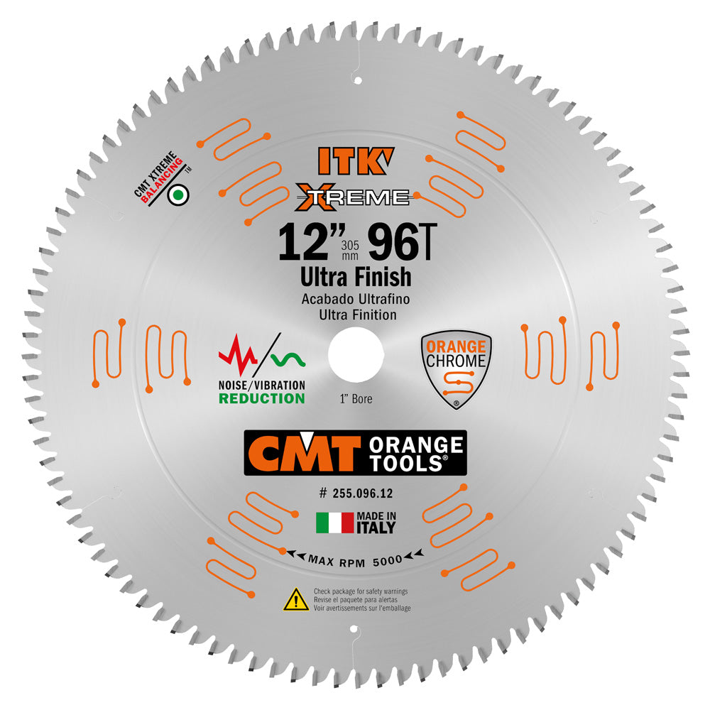 CMT Orange ITK Ultra Finish Saw Blade 12" x T96 40° ATB Grind with 1-Inch Bore (0.110" Thin Kerf)