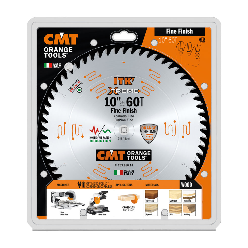 CMT Orange ITK Ultimate Cross Cut Saw Blade 10" x T60 ATB with 5/8-Inch Bore (0.098" Thin Kerf)
