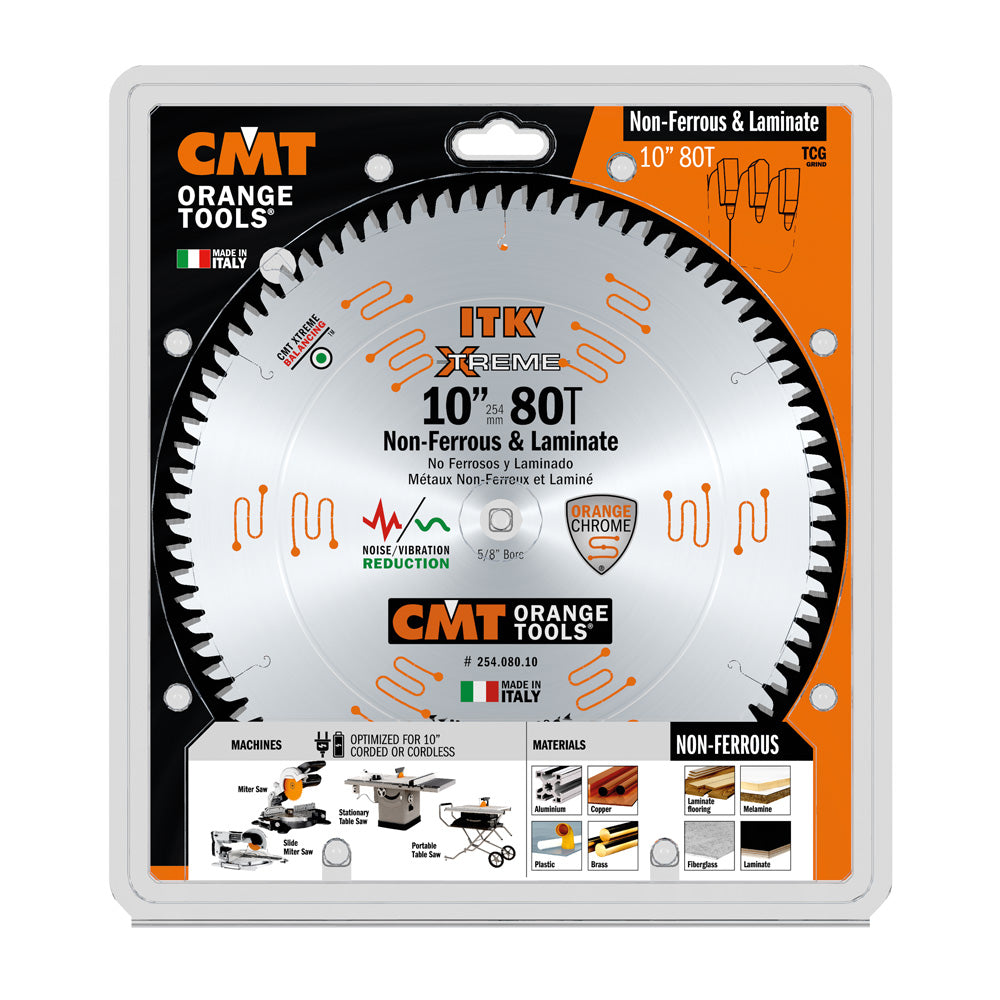 CMT Orange ITK Industrial Fine Finish (Non Ferrous, Acrylic and Laminate) Saw Blade 10" x T80 40° ATB with 5/8-Inch Bore (0.098 Thin Kerf")