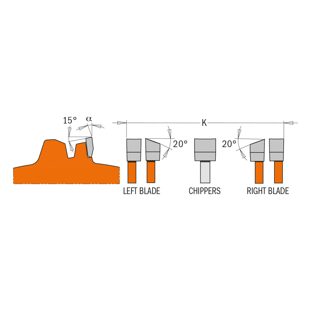 CMT Orange Tools Locking Precision Dado Blade Set 8" X T12 FTG+ATB