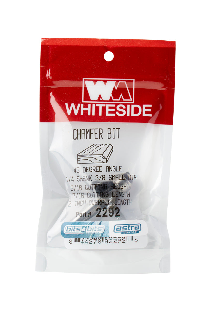 Whiteside 2292 Chamfer Bit 45 deg 1/4 shank *Astra Coated*