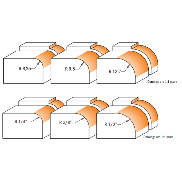 CMT Orange Tools Roundover Set 3 PCS (1/4", 3/8", 1/2")