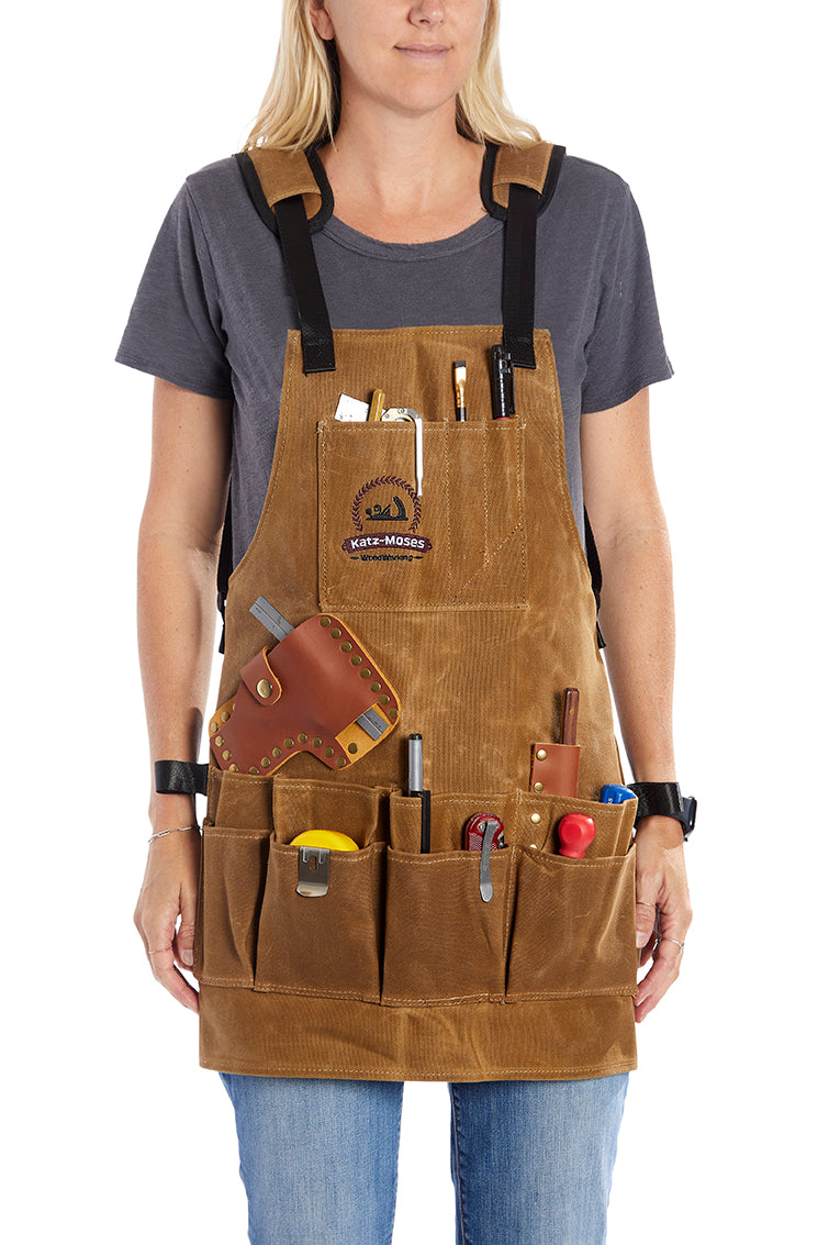 The Katz-Moses Unisex 20 oz Waxed Canvas Woodworking Tool Apron (XS/SM/MED/SLIM)