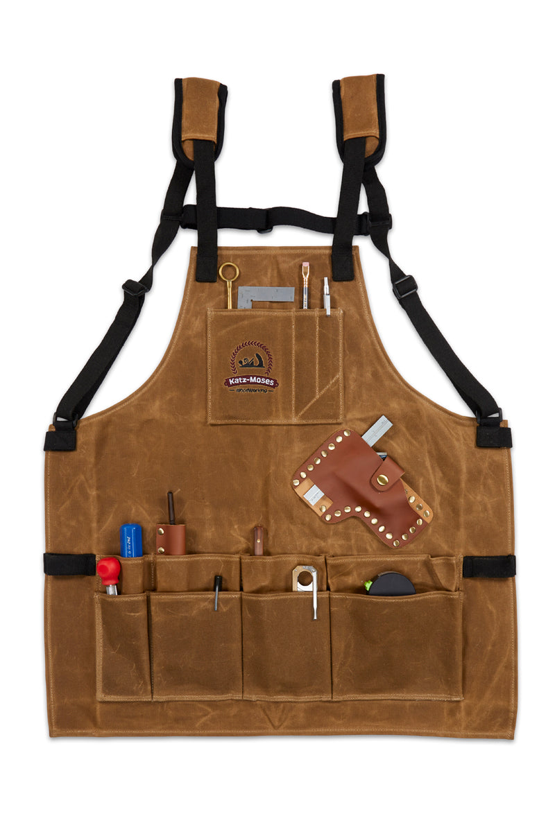 The Katz-Moses Unisex 20 oz Waxed Canvas Woodworking Tool Apron (XS/SM/MED/SLIM)