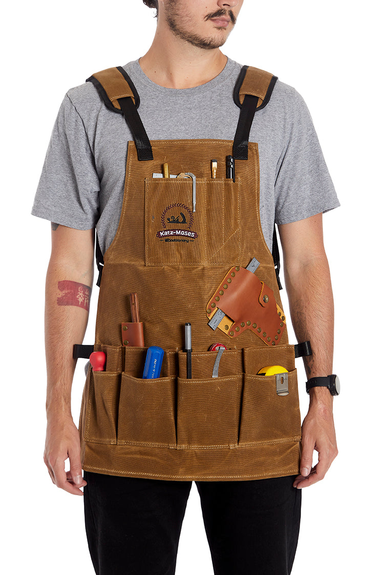 The Katz-Moses Unisex 20 oz Waxed Canvas Woodworking Tool Apron (XS/SM/MED/SLIM)