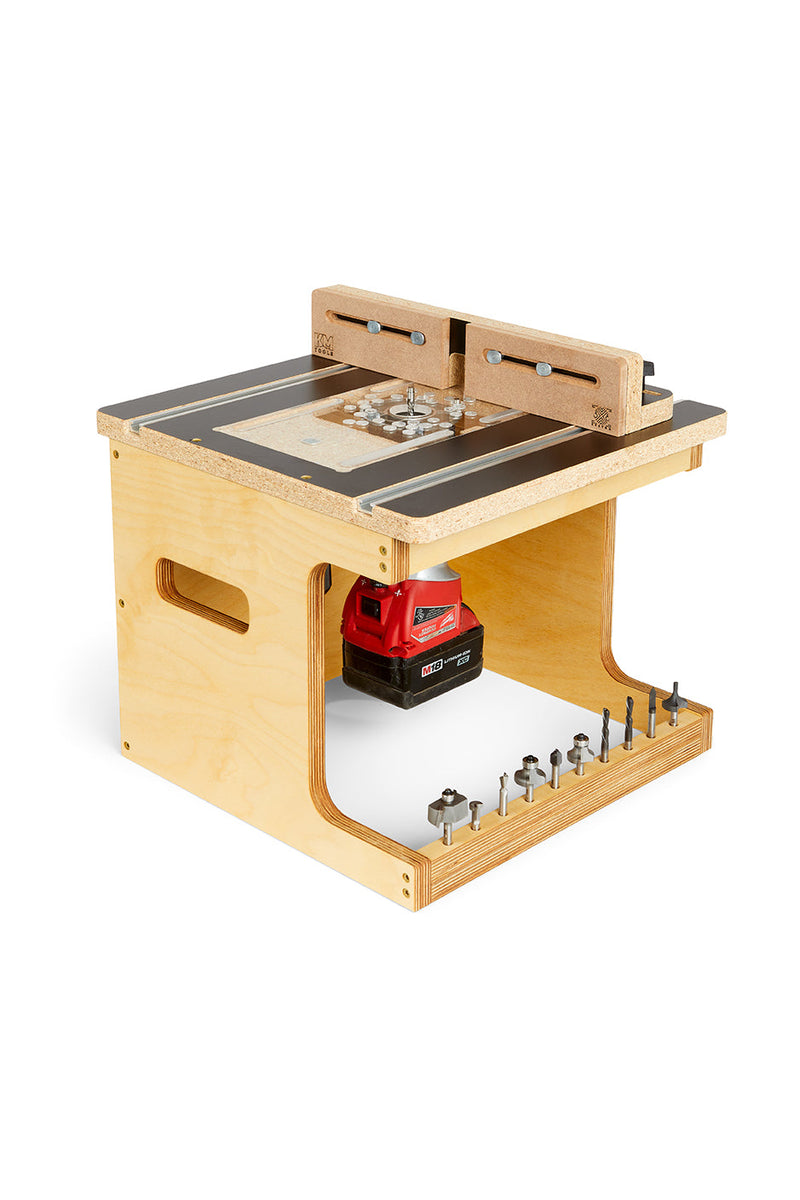 Kitepid Router Table 3X3 Custom 6-in-1 Universal Trim Router Jig + KM Tools Benchtop Router