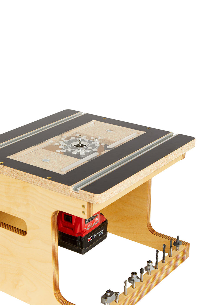 Bottom Shelf Router 3X3 Custom 6-in-1 Universal Trim Router Jig + KM Tools Benchtop Router