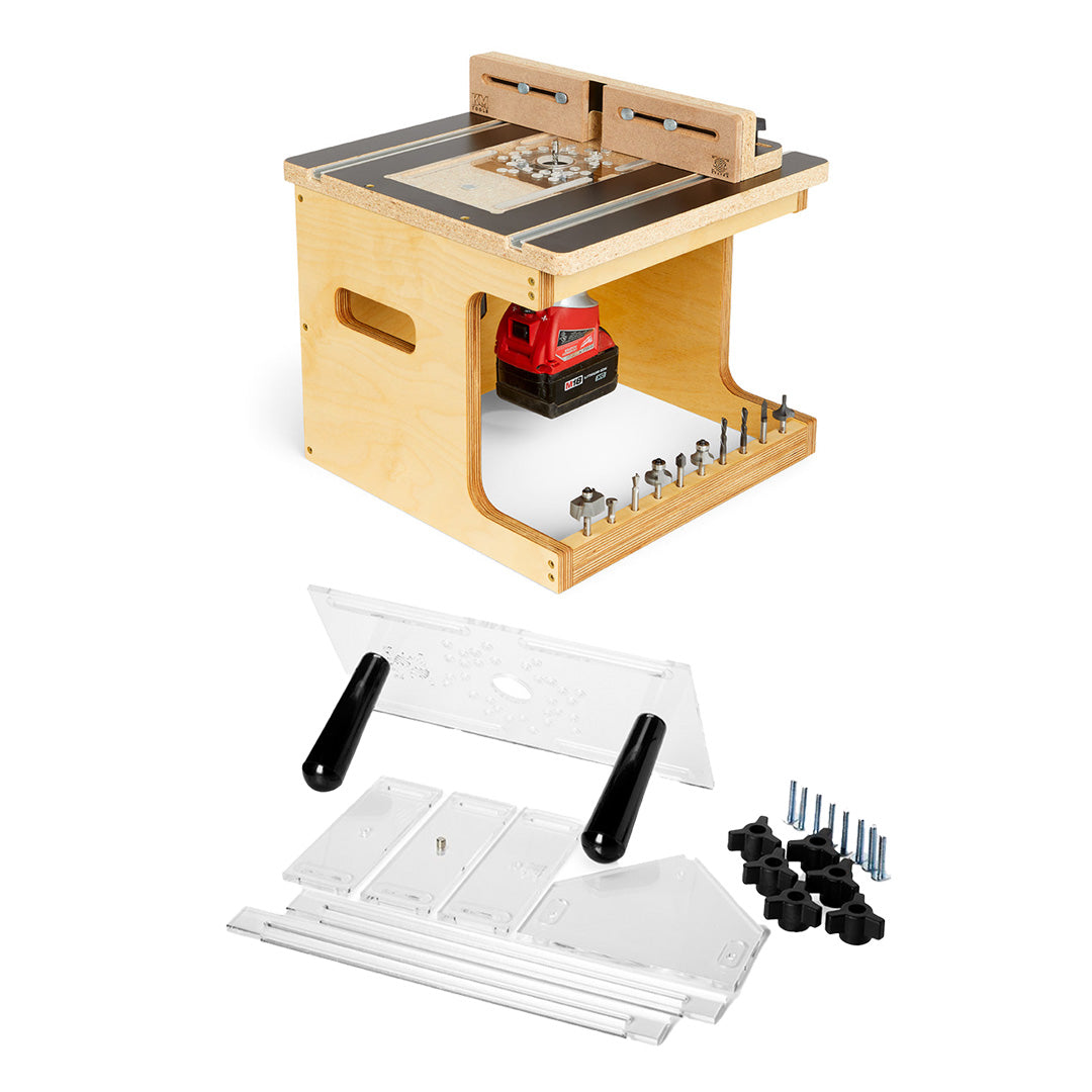 3X3 Custom 6-in-1 Universal Trim Router Jig + KM Tools Benchtop Router Table Bundle