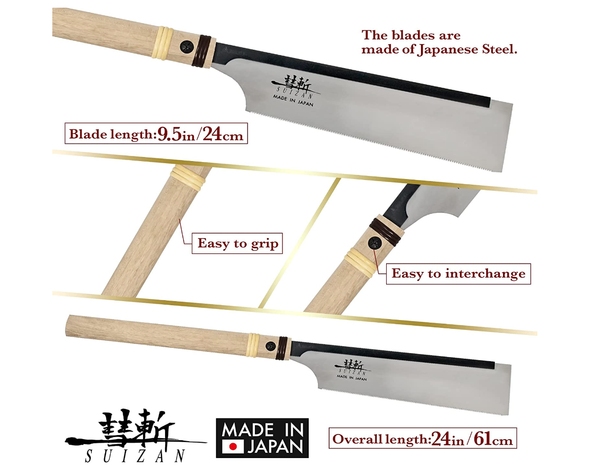 SUIZAN Japanese DOZUKI Dovetail Saw with Wooden Handle, 9.5 Inch